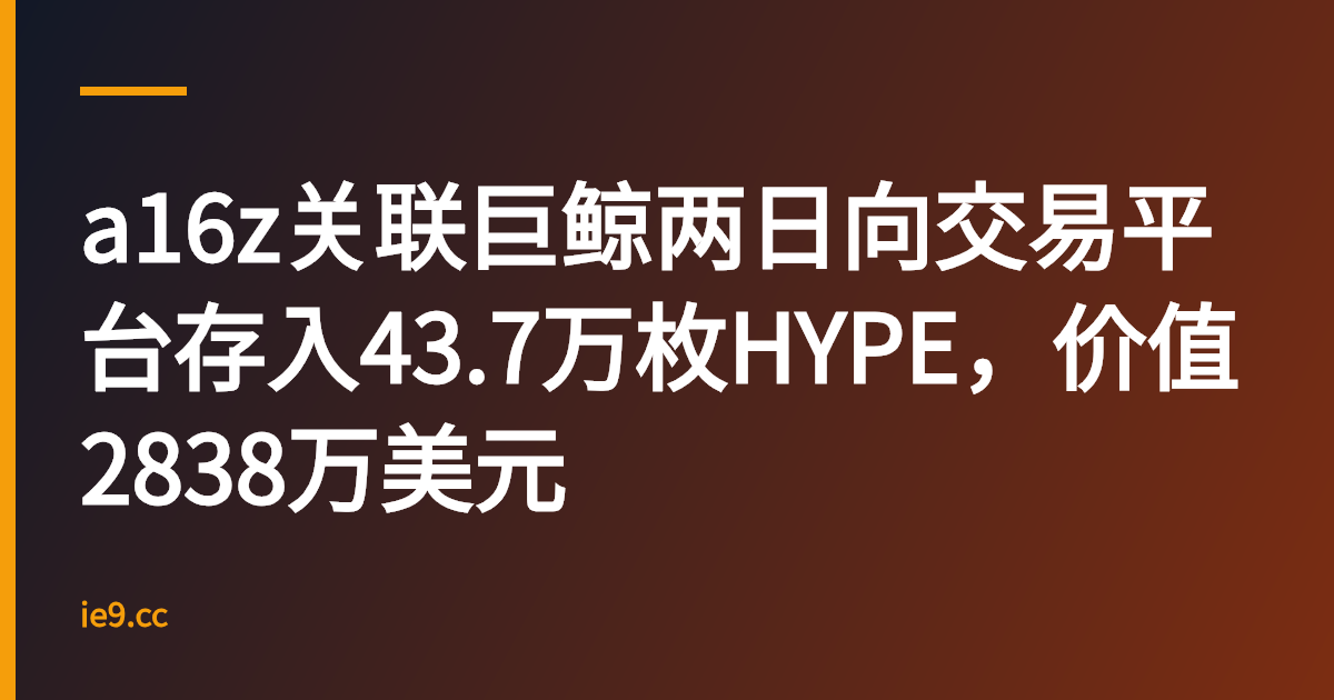 a16z关联巨鲸两日向交易平台存入43.7万枚HYPE，价值2838万美元