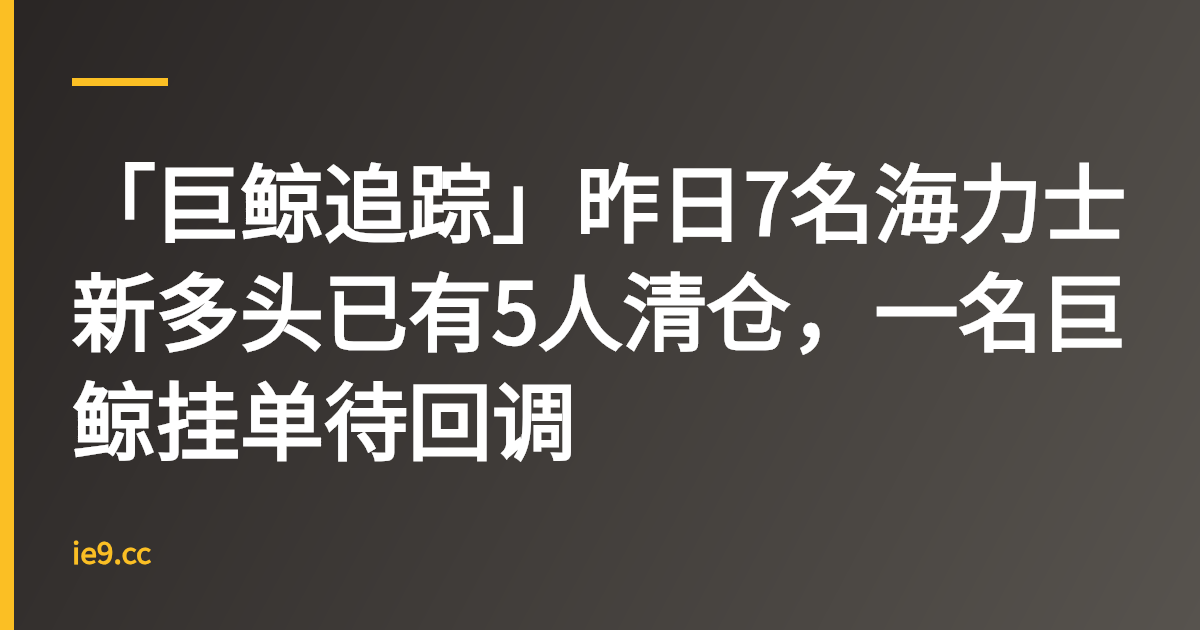 「巨鲸追踪」昨日7名海力士新多头已有5人清仓，一名巨鲸挂单待回调