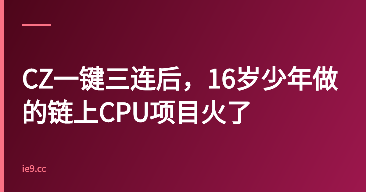 CZ一键三连后，16岁少年做的链上CPU项目火了