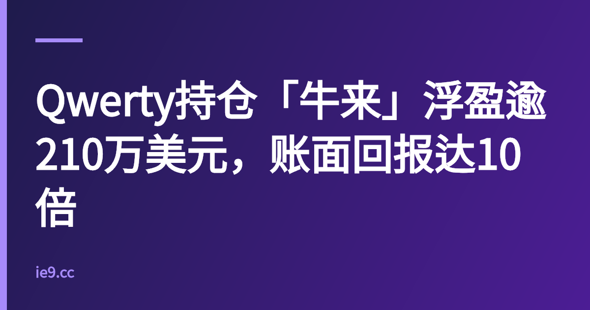 Qwerty持仓「牛来」浮盈逾210万美元，账面回报达10倍