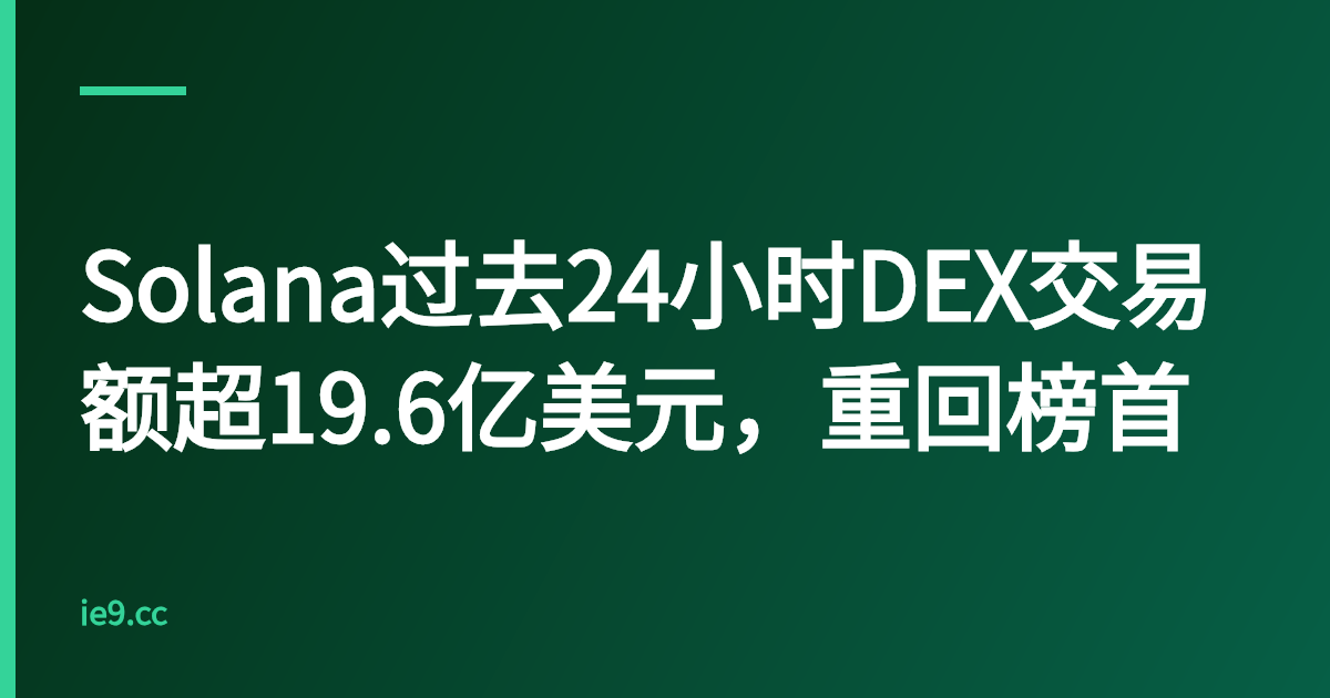 Solana过去24小时DEX交易额超19.6亿美元，重回榜首