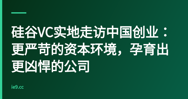 硅谷VC实地走访中国创业：更严苛的资本环境，孕育出更凶悍的公司
