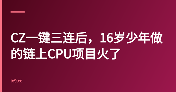 CZ一键三连后，16岁少年做的链上CPU项目火了
