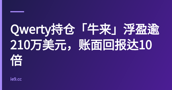 Qwerty持仓「牛来」浮盈逾210万美元，账面回报达10倍