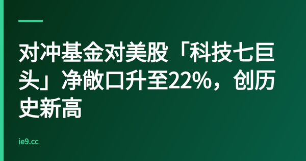 对冲基金对美股「科技七巨头」净敞口升至22%，创历史新高